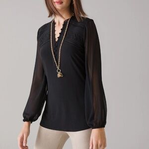 WHBM Long-Sleeve Lace Accent Sheer Sleeve Matte Jersey‎ Tunic in Black
